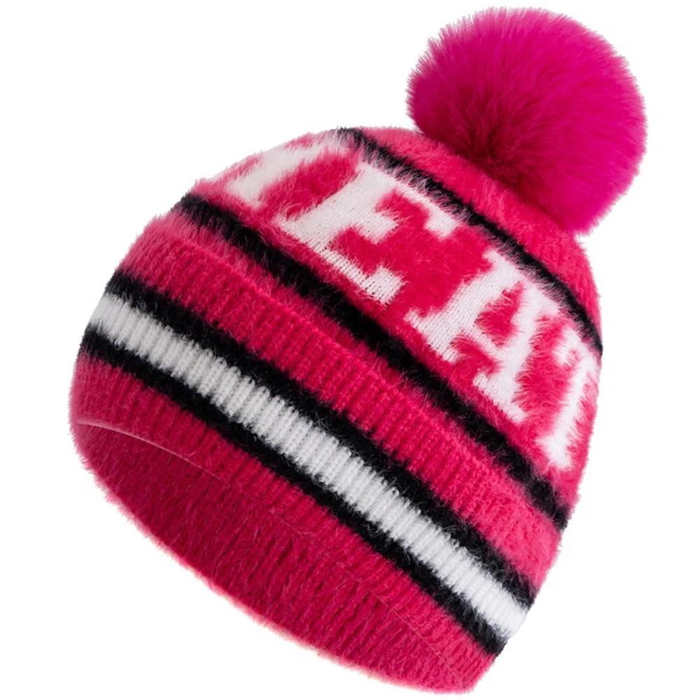 Neuer Stil Mode HEAT Buchstaben Mütze Kappen Bommel Warme Wintermütze Y2K Mütze für Frau Mädchen