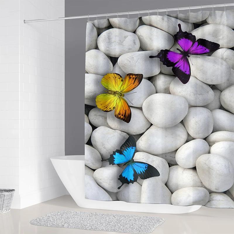 

Beautiful Butterfly Waterproof Fabric Shower Curtains 3D Printing Bath Curtain For Bathroom Bathtub Decoration With Hooks W60H190(CM)-1 Pcs