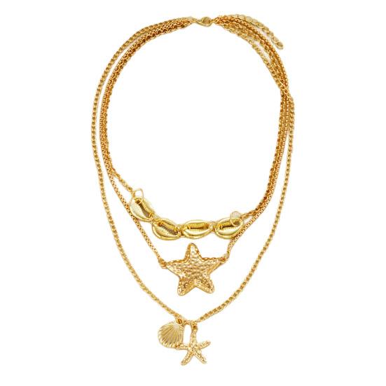 Seashell Starfish Pendant Necklace Coastal Style Layered Necklace Three Chains Necklace for Women Summer Beach Vacation Holiday Jewelry