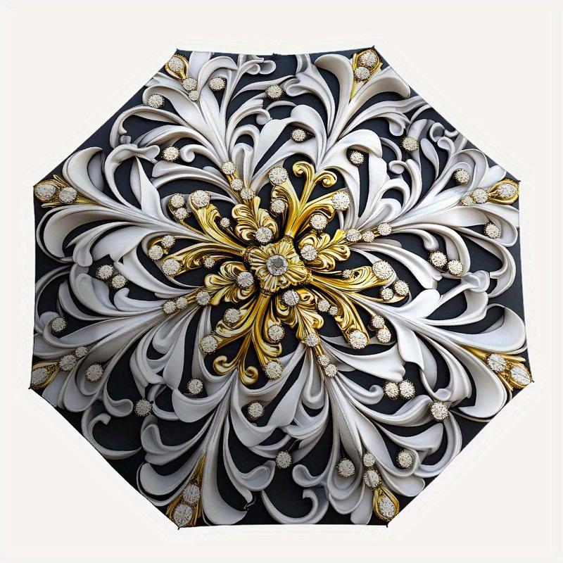 Elegant Floral Mandala  DecorUmbrella, Portable 3-Fold Compact Umbrella,Christmas Gift ES618