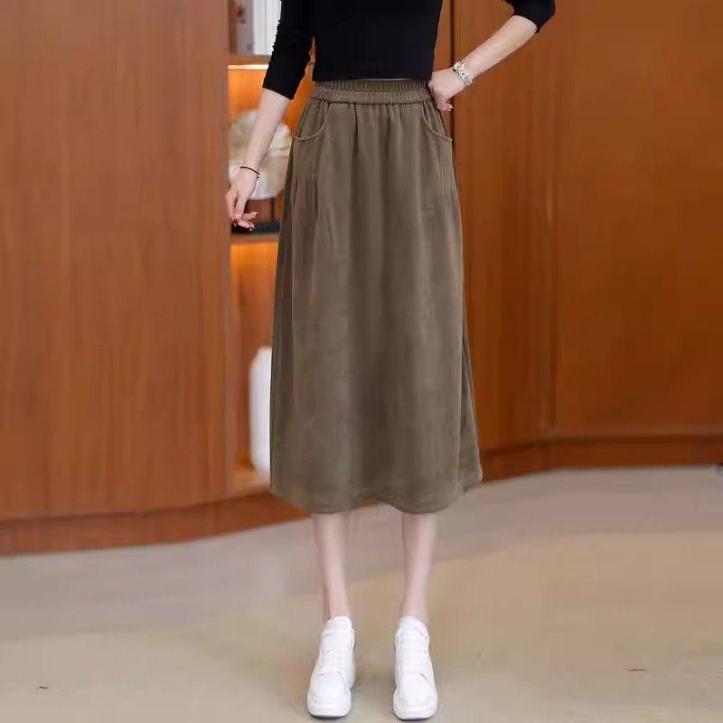 

Women s Fluffy High Waist A-Line Skirt - Mid-Length, Plus Size, Autumn/Winter Casual Fashion L