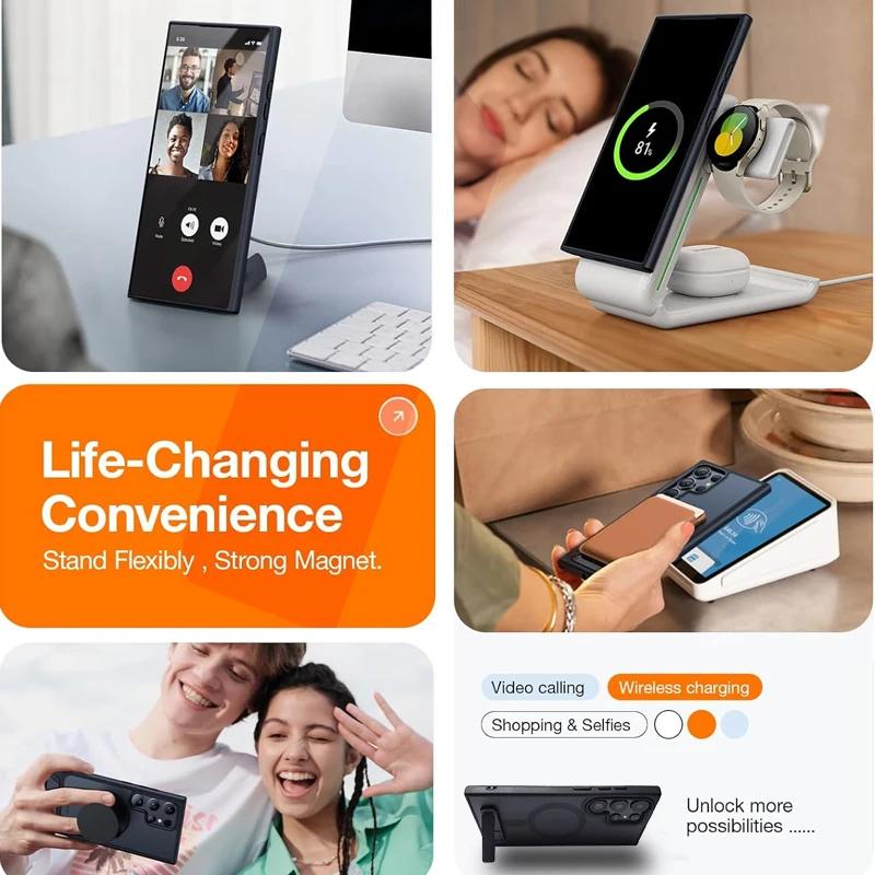UYUXIO Magnetic Mobile Stand Phone Case for Samsung Galaxy S26 S25 S24 S23 Ultra Plus S22 Matte Mobile Cover with Kickstand