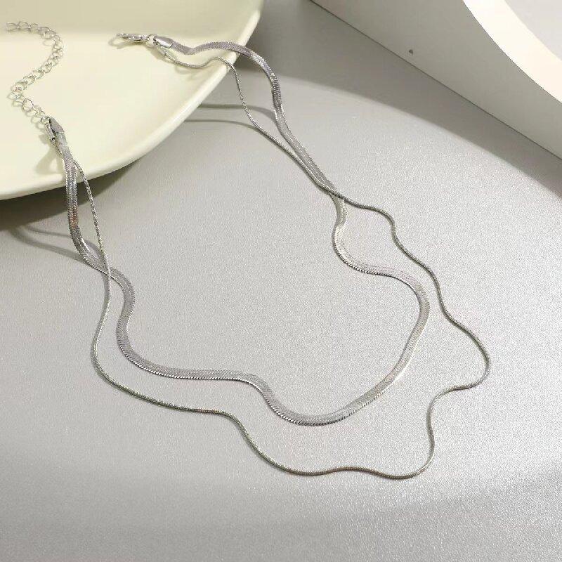 Double Layer Snake Chain Choker for Women, Blade Pendant Collarbone Necklace, Edgy Minimalist Luxury Layered Jewelry Gift