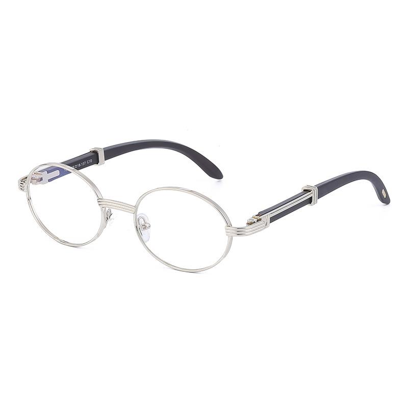 Retro Round Frame Sunglasses Women'S Uv Protection Wood Grain Adjustable Glasses Legs Sunglasses Men'S Sunglasses