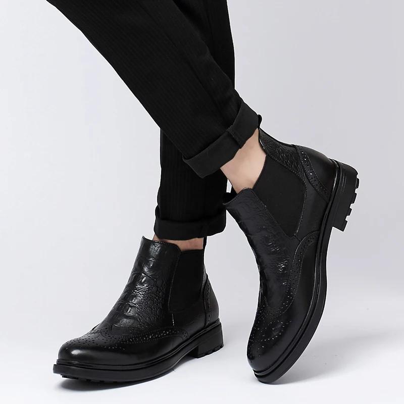 Fashion Genuine Leather Fashion Mens Shoes Retro Casual Male Boots All-match Motorcycle Ankle Boots Men Winter Warm Winter Brogue Shoes
