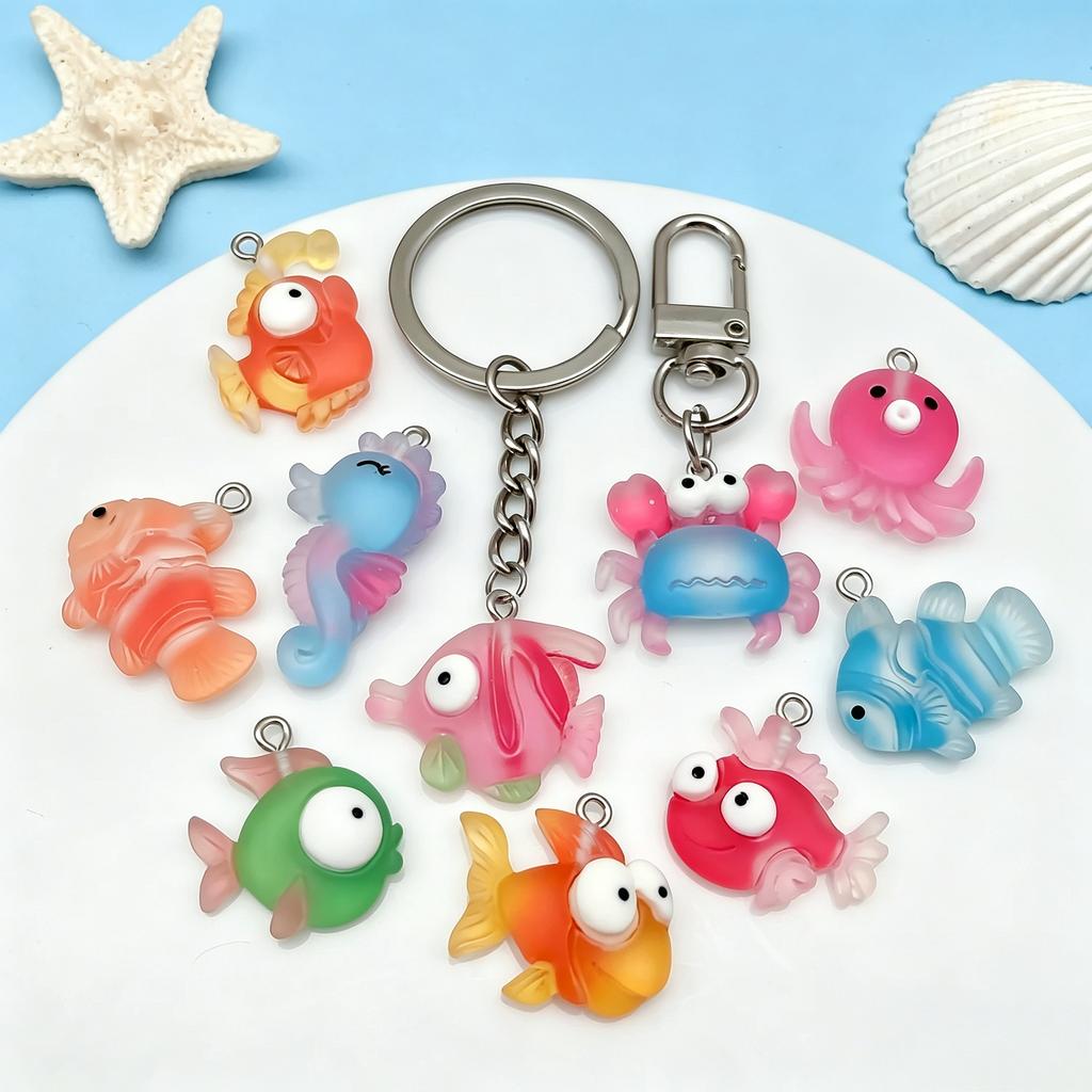 10pcs 3D Sea Creatures Resin Charms, Flatback Ocean Animal Pendants for DIY Jewelry Making