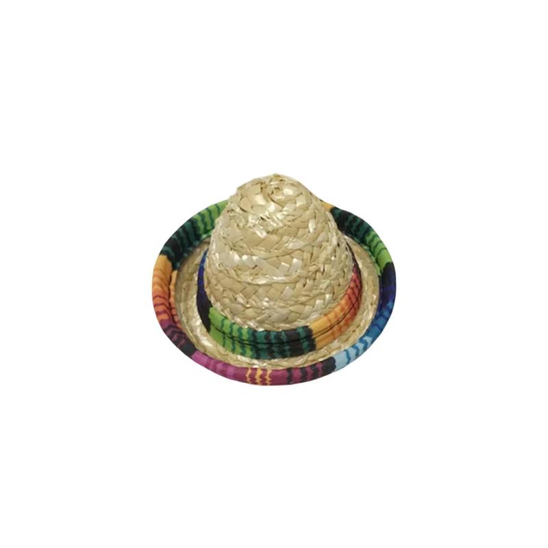 Mini Mexican Carnival Straw Hat Red Wine Bottle Hat Natural Woven Hat Party Decor Small Straw Hat Doll Dining Table Party Prop