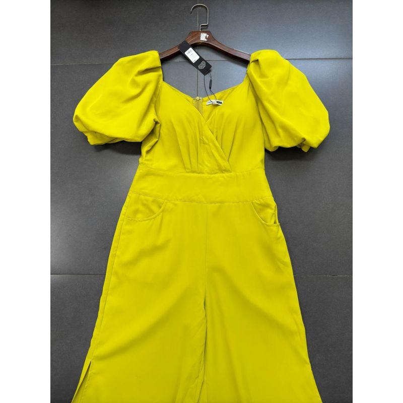 Laomei Single FN Yellow Puff Sleeves Square-Cut Collar High Waist Loose Pants Bell-Bottom Pants Pants