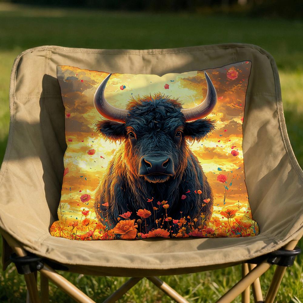 Vibrant Highland Cow Pattern Cushion Cover Soft Reversible  Durable Pillow Cover  MultiScene Use for Home  Car Daily Comfort