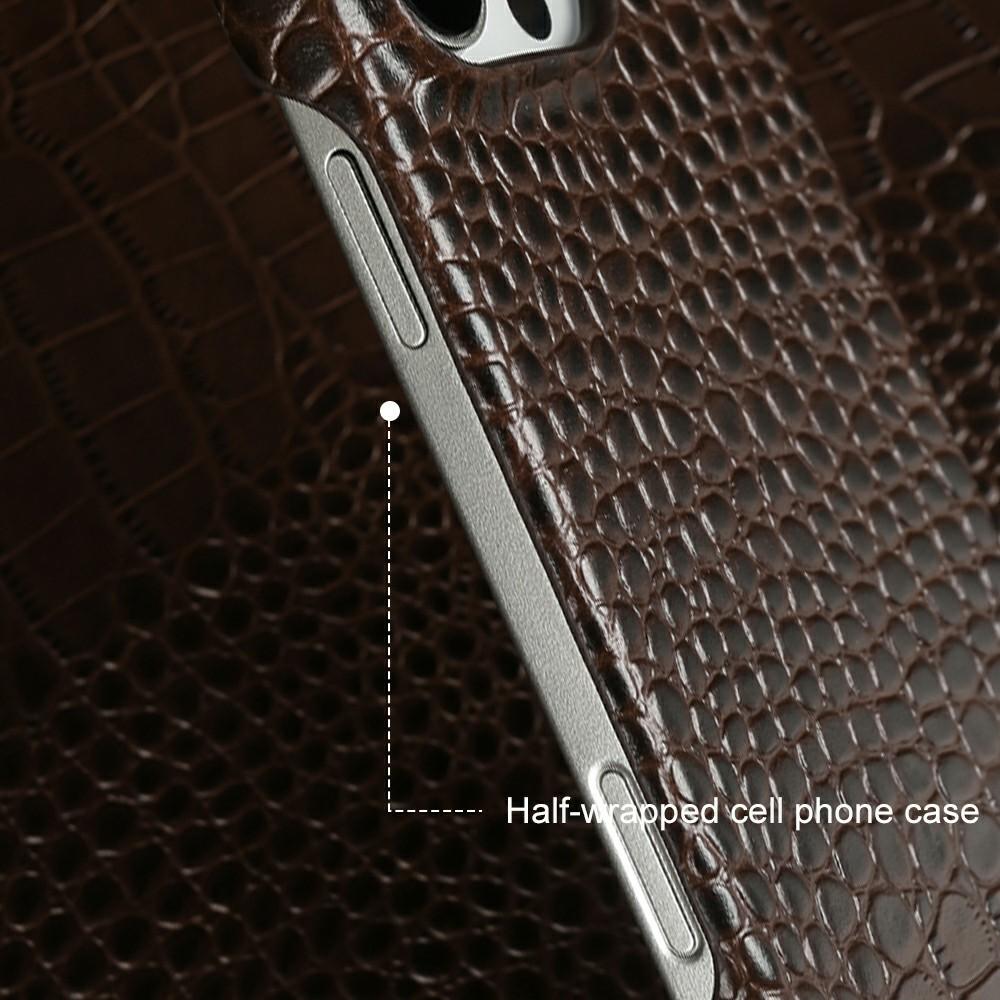 For iPhone 16 Pro Max Case Crocodile Texture Genuine Cow Leather Coated PC Phone Cover Compatible with MagSafe