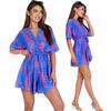 Short-Legged Romper Kimono Sleeve Wrap Neckline Navy Blue