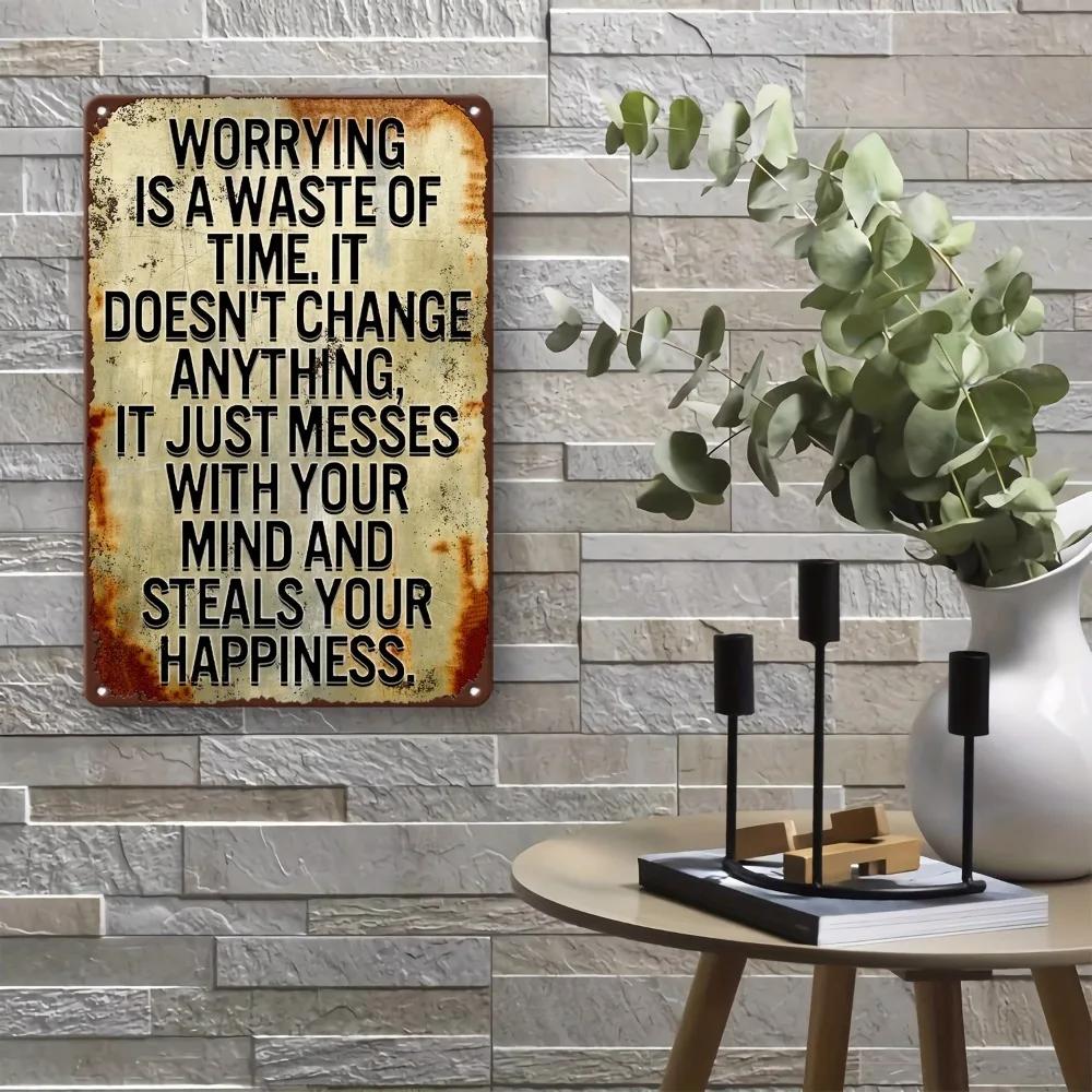 Vintage Iron Metal Sign - "Less Worry, Live More" Inspirational Quote, Easy-Mount Wall Decor for Home/Bar/Man Cave