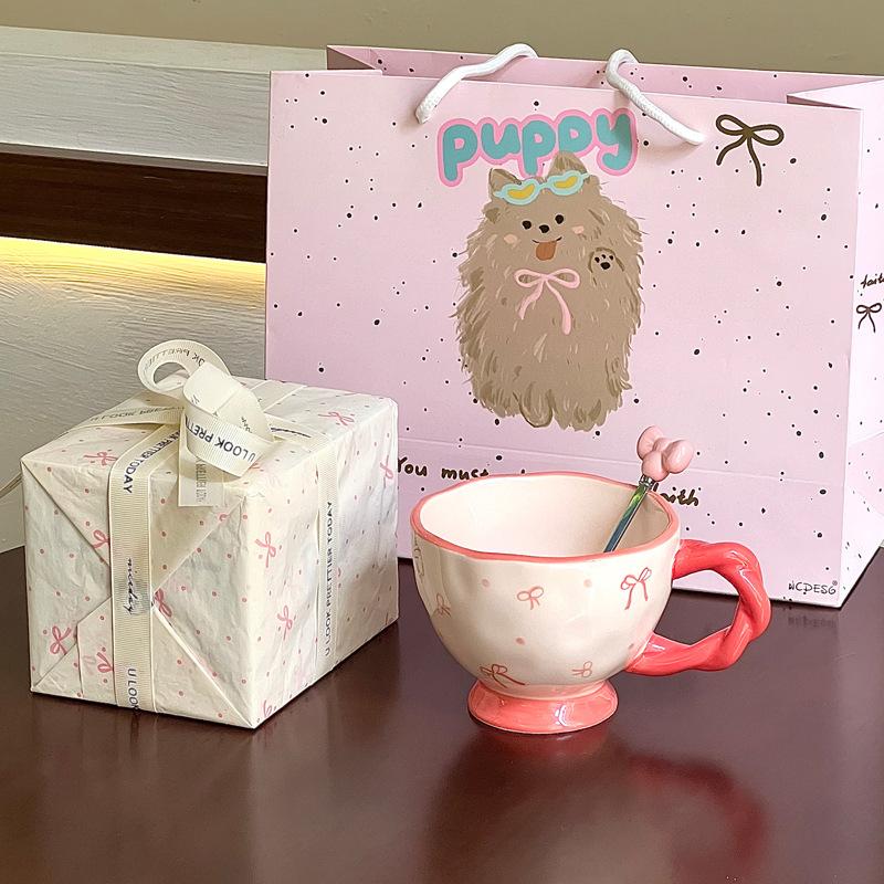 Cute Bow Underglaze Color Cup Girls' High-value Ceramic Mug Couple Breakfast Cup Birthday Gift