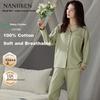 Nanjiren 100% Cotton Antibacteria Mite-Resistant Spring ong Seeve ape Cardigan Pajamas