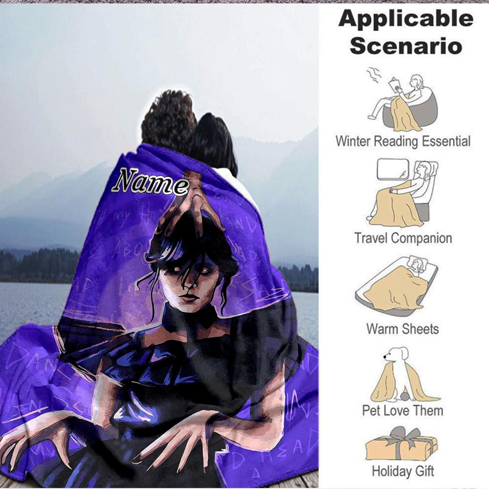Custom 1pc Wednesday's Dark Adventure Blanket, Soft And Comfortable Blanket, Casual Warm, Camping Travel Blanket, Birthday Gift Q912196