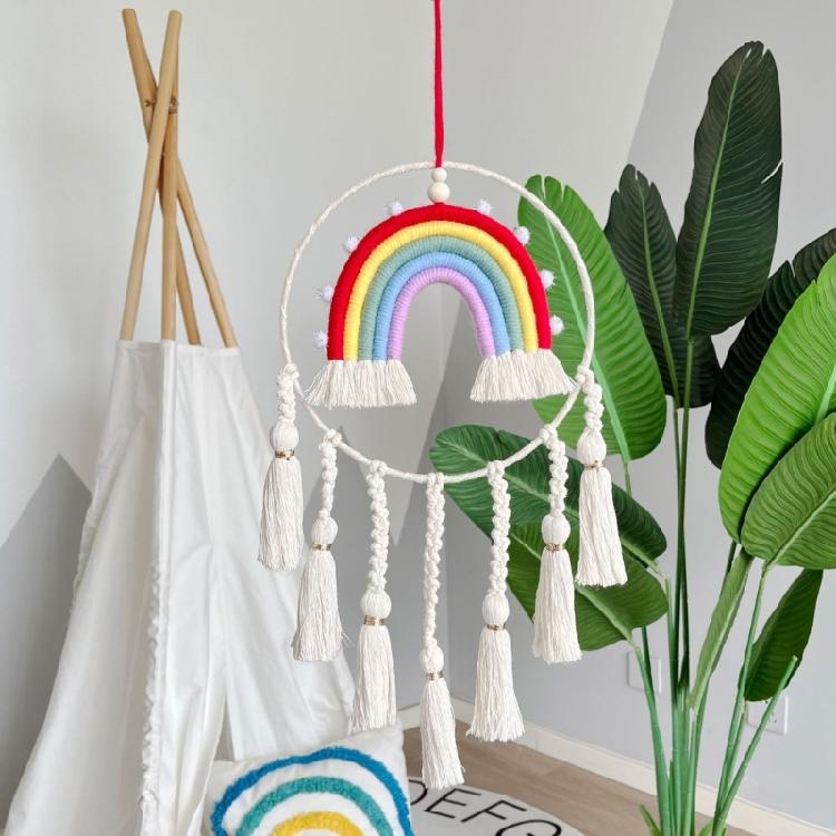 Dormitory Wall Window Handwoven Tassels Sky Rainbow Supplies for Home Office