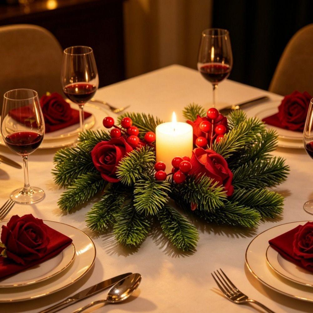 Handmade Simulation Pine Branch 20cm Red Berry Candle Wreaths New Year