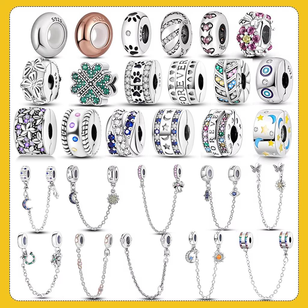 copper Clasp Spacer Bead CZ pave Clip Bead Charms Charm Bead Charms Silicone Spacer Bead Stopper Charm fit Authentic Bracelets Jewellery Clip