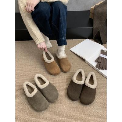 Augmentation de la hauteur intérieure petite pomme de terre Birkenstocks femmes semelles épaisses velours chaud coton chaussures rétro moches et mignonnes une pédale chaussures duveteuses