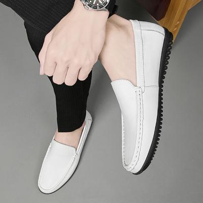 Luksusowe skórzane buty codzienne w kolorze białym/czarnym i brązowym, wsuwane, miękkie podeszwy, buty codzienne, buty Bean Shoes, męskie, mokasyny, modne, płaskie trampki