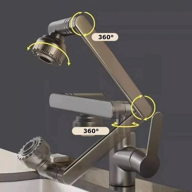 Universal Dual-mode Rotating Faucet Mechanical Arm Wash Basin Kitchen Bathroom Hot And Cold Household Basin Wash Basin Wash Up