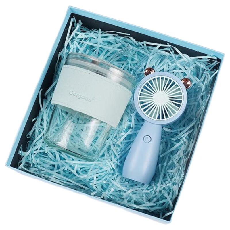 Bamboo Joint Glass Cup with Mini Fan Gift Set