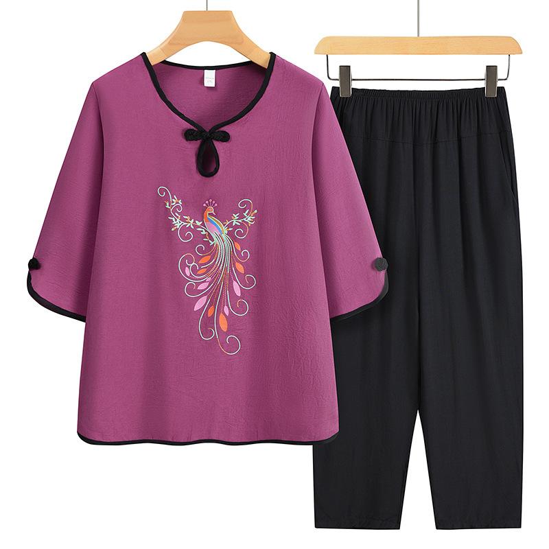 

Женский пижамный комплект из 2 предметов, рубашки с коротким рукавом, широкие брюки, одежда для сна, домашняя одежда, пижамный комплект 5XL фиолетовый