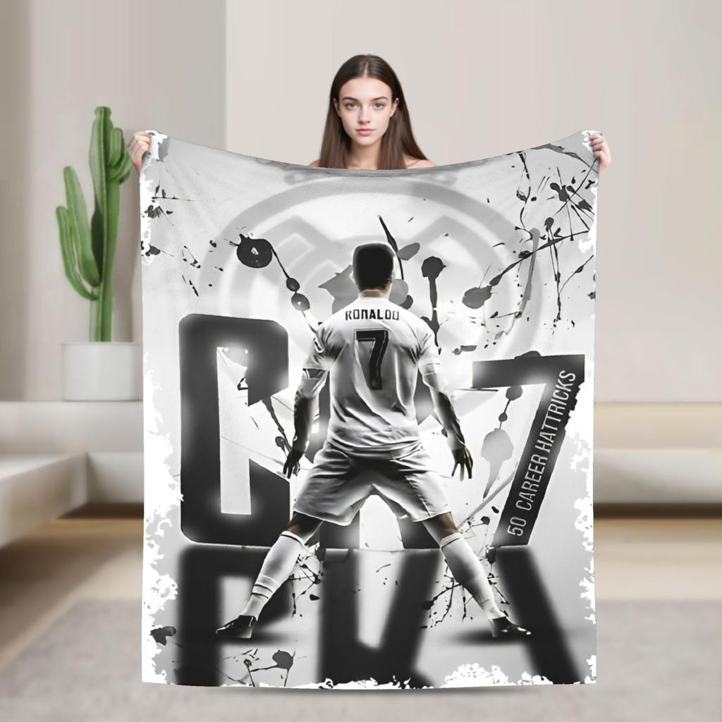Knihovnička s fotbalovým míčem Ronalda Pletená deka Fleece Super měkká přehozová deka na postel Pohovku Koberec do postele