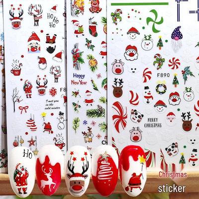 Cute Christmas Nail Stickers: Snowman, Santa, Snowflake & Reindeer Designs