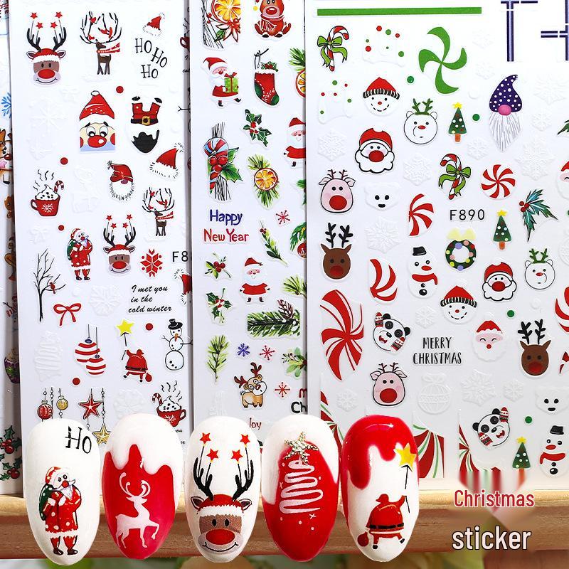 Cute Christmas Nail Stickers: Snowman, Santa, Snowflake & Reindeer Designs