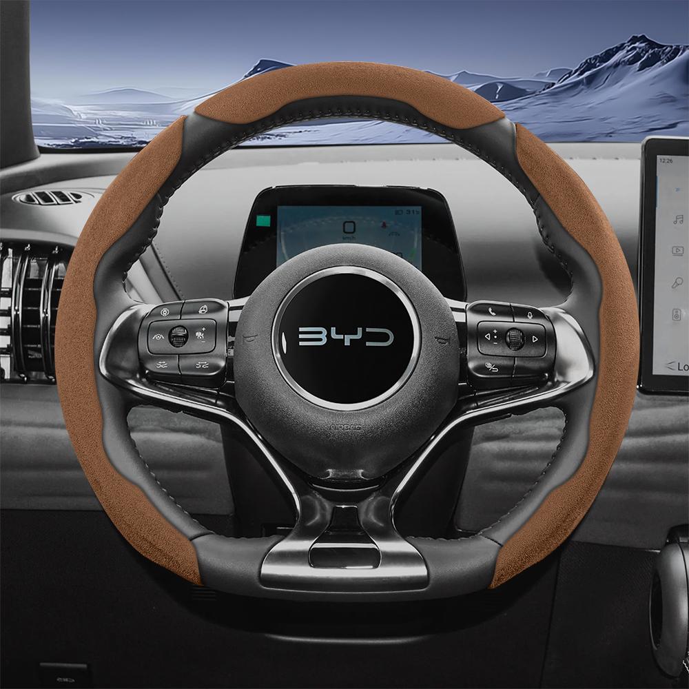 Suitable for Byd Sports Suede Steering Wheel Covers with Split Snap-On Design for Models Such as Atto 3 2 Dolphin Seal Sealion Han Song Qin Plus