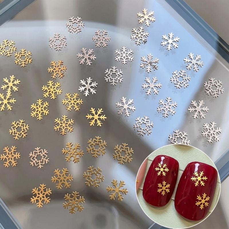 50Pcs Christmas Metal Snowflake Nail Art Charms Gold Silver Winter False Nail DIY Manicure Decorations Gift