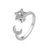 925 Sterling Silver Moon and Stars Zircon Rotatable Ring for Women Gift Diamond Relieve Stress Ring Jewelry Wholesale