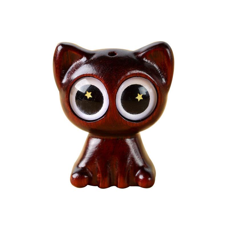 Rosewood Starry-Eyed Cat Keychain Charm - Creative Wood Carving Pendant for Phone and Bag Accessory