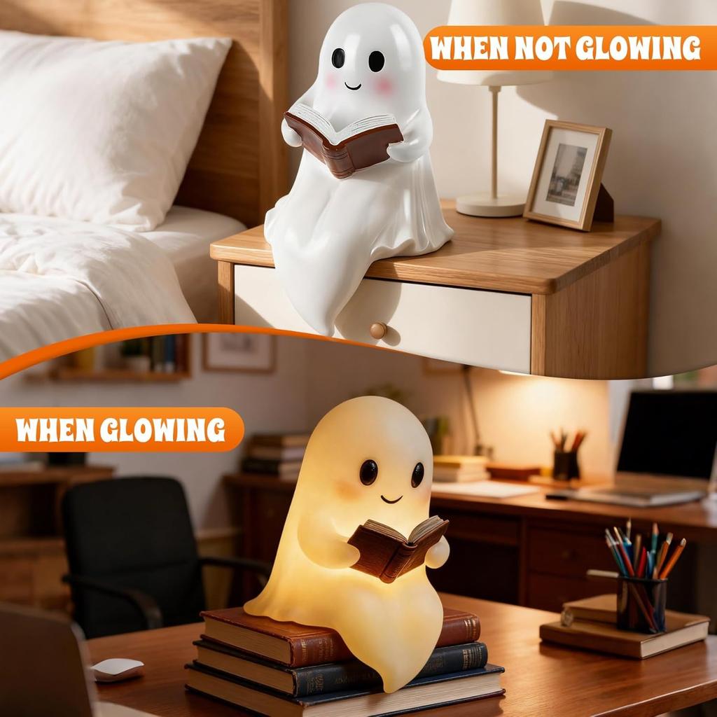 6/8in Ghost Night Light, Cute Ghost Figurines Statue Decor, Funny Night Lamp Statue for Bedrooms, Study Rooms, Living Rooms
