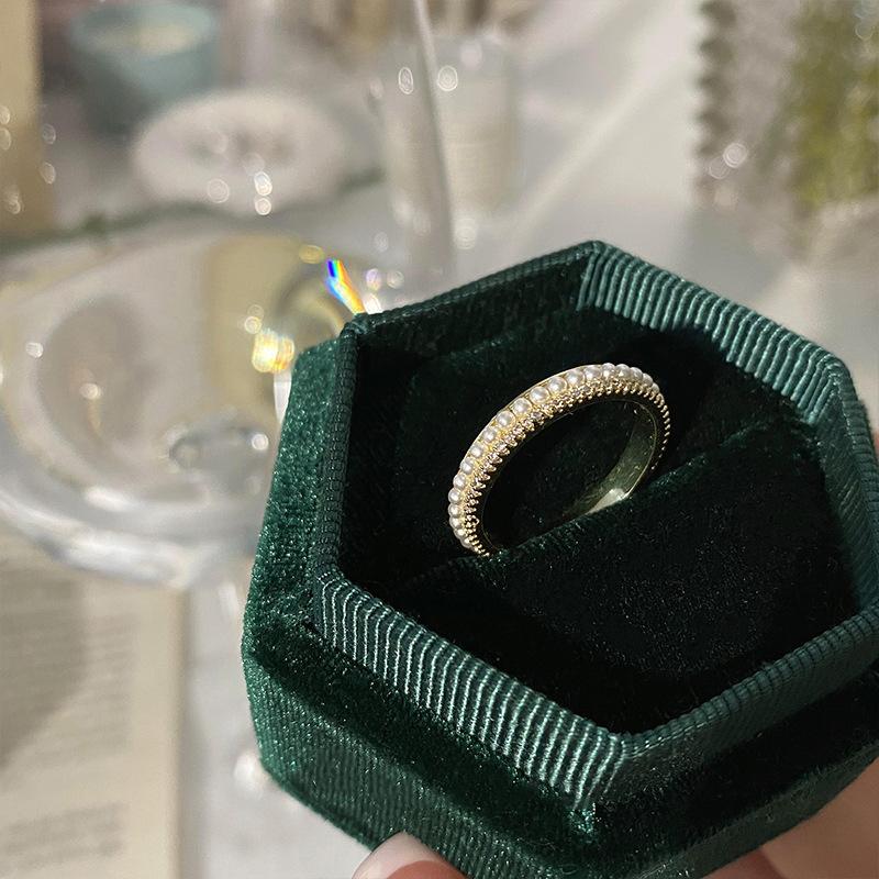 Pearl Zircon Rings for Woman Fashion Open Finger Ring Hollow-Carved Design Ring Luxury Elegant Party Jewelry Wedding Gifts Vintage Adjustable Ring