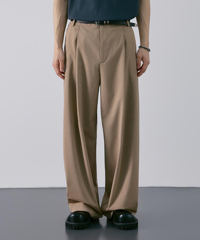 LXT Double-Pleat Wide Balloon Slacks [Beige]