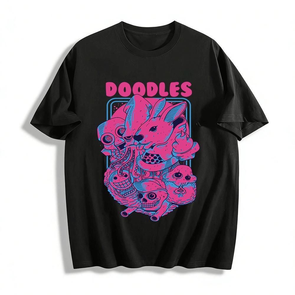 Weird Doodle Style Animal Octopus Skull Print T-Shirt Trendy Casual Tee Pure cotton T-shirt XXS