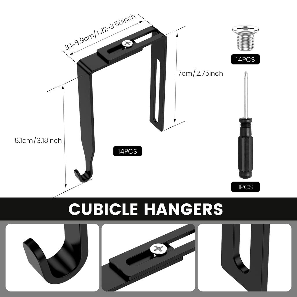 14Pcs Over The Door Hook Adjustable Cubicle Metal Hanger Home Clothes Towels Storage Kitchen Bathroom Universal Cubicle Hooks