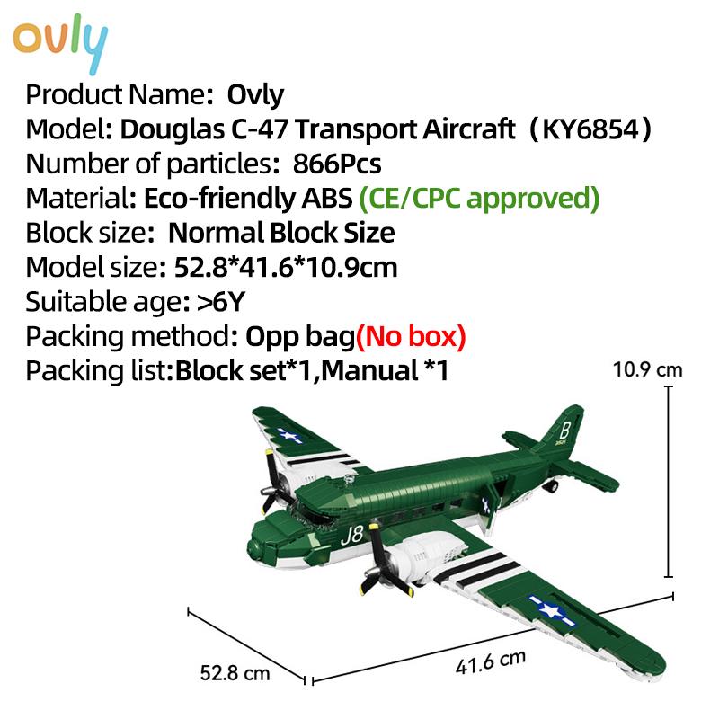 Ovly Douglas C-47 Transport Aircraft Model Building Block Fighter Toy Compatible with Bricks Children's Birthday Gift