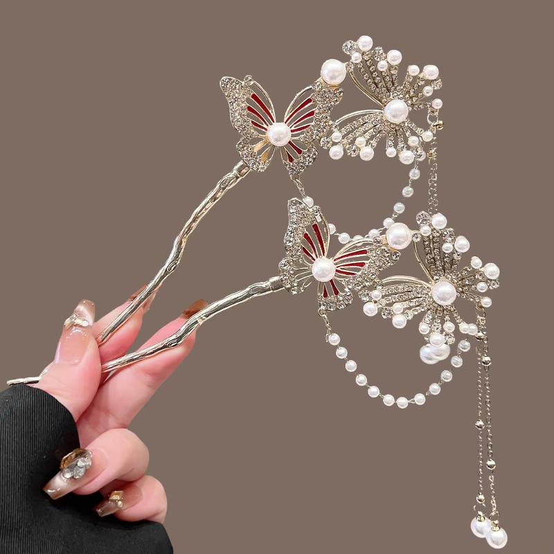 Butterfly Hairpin For Women Alloy Tassel Hairpins Vintage Floral Hair Accessories For Wedding Festivals Hairpins