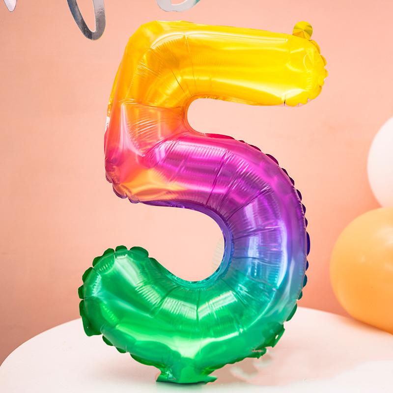 1pc 16inch New Rainbow 0-9 Gradient Number Aluminum Foil Balloons Birthday Celebration Party Decoration Children's Toy Balloon