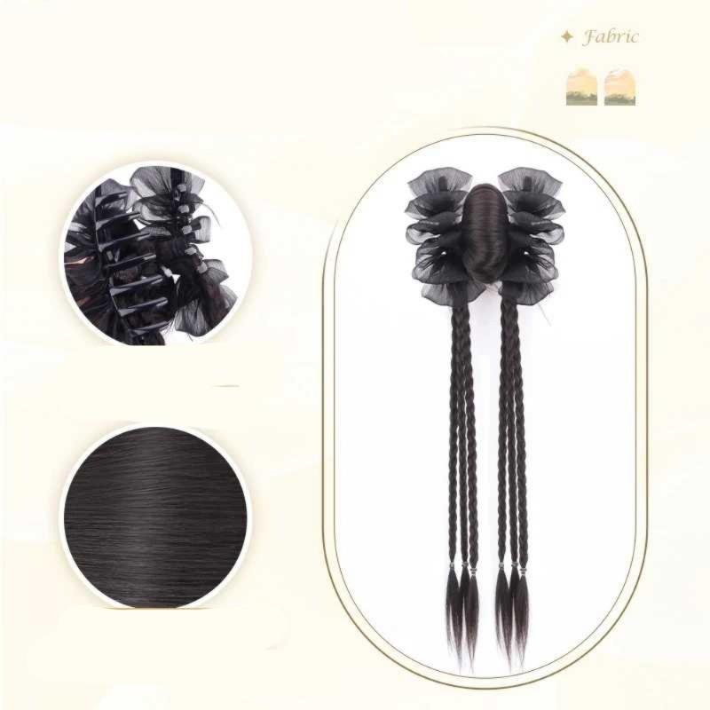 Synthetic Ponytails Chinese Style Lace Twist Braid Clip-on Wig Natural Low Ponytail Headdress