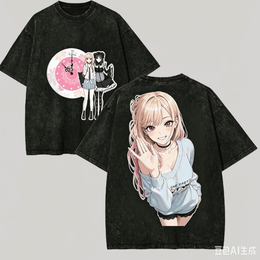 Popular Anime 'My Fashion Idol' T-Shirt, Marlin Fashion Washed Loose Short Sleeve