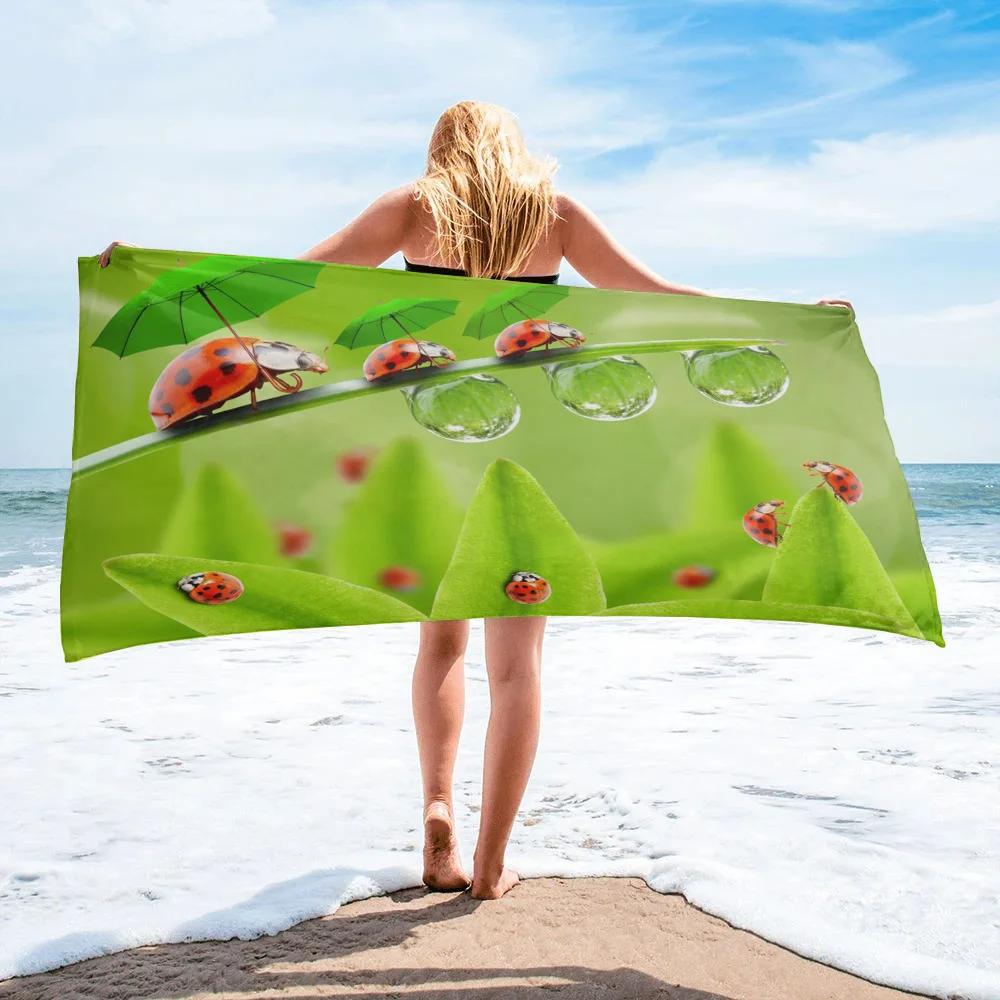 

Ladybug Beach Towel Microfiber Cartoon Insect Bath Towel Quick-dry Swimming Cover Soft Portable Camping Sport Spa Travel Towels W30*H60(CM)