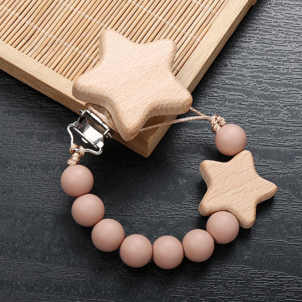 3Pcs Beech Wooden Star Pacifier Baby Pacifier Clip Nipple Holder Dummy Holder Pacifier Clip for Baby Nursing Toys Accessory