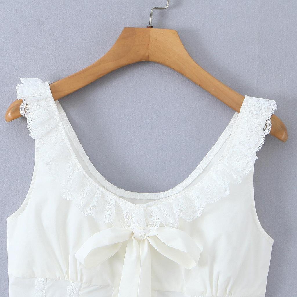 2026 Chic Lace Bowknot Vest: French Square Neck, Sexy Open Back, Short Top