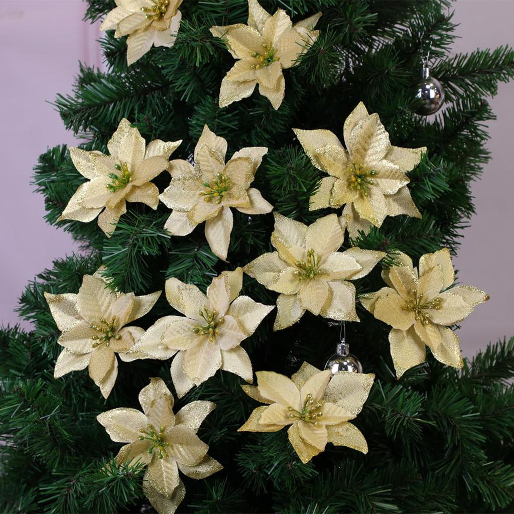 10Pcs Artificial Christmas Flower Xmas Tree Decoration Festival Party Supplies
