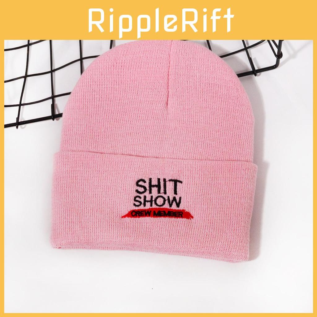 Knit Hat With Shit Show Letters Embroidered For Autumn Winter Warmth Street Fashion