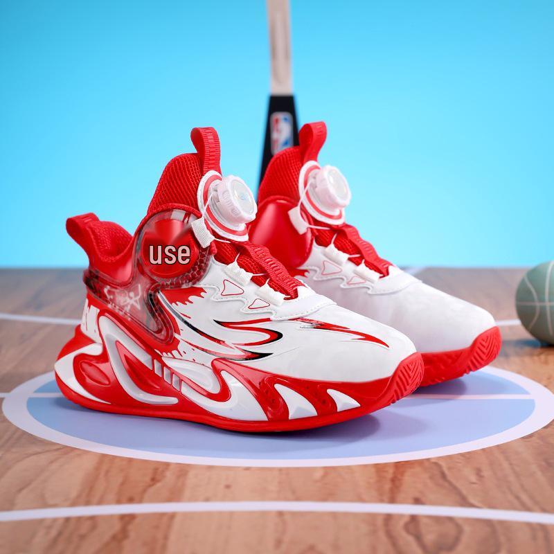 New Autumn Boys' Leather Basketball and Training Shoes for Primary Students, Trendy Design.